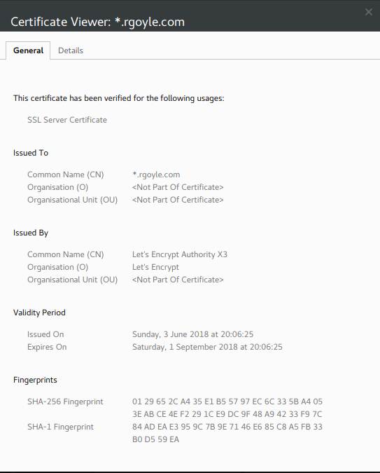 Screenshot of Chrome’s certificate viewer showing the wildcard cert